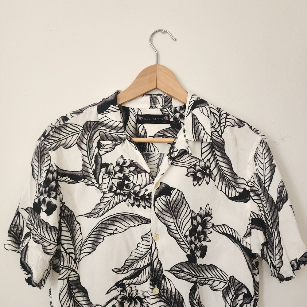 All Saints Mens Floral Aloha Polo Shirt Size Small Button Down Collar Shirt - Picture 3 of 5